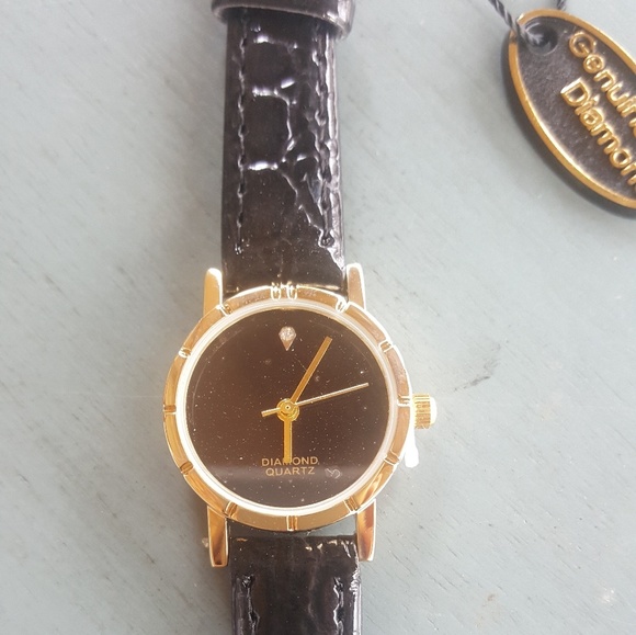 Genuine diamond black and gold watch NWOT - Picture 1 of 4